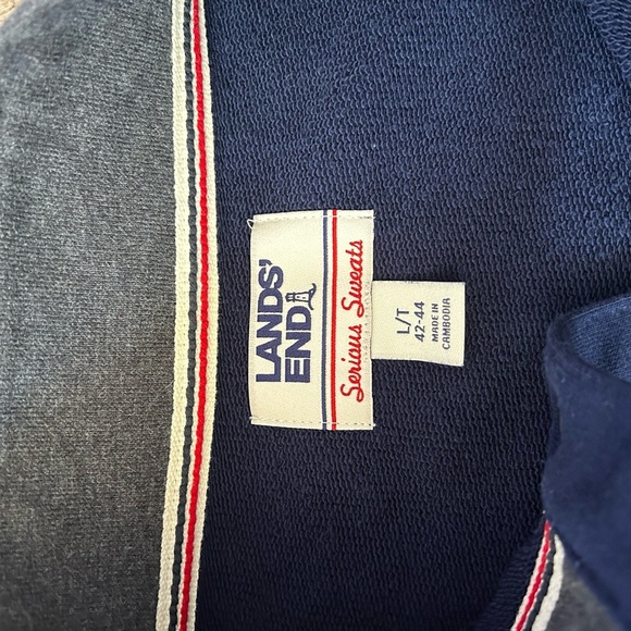 Land’s End‎ Serious Sweats Men’s Blue Button Mock Neck Long Sleeve Shirt Mens L - Picture 4 of 7